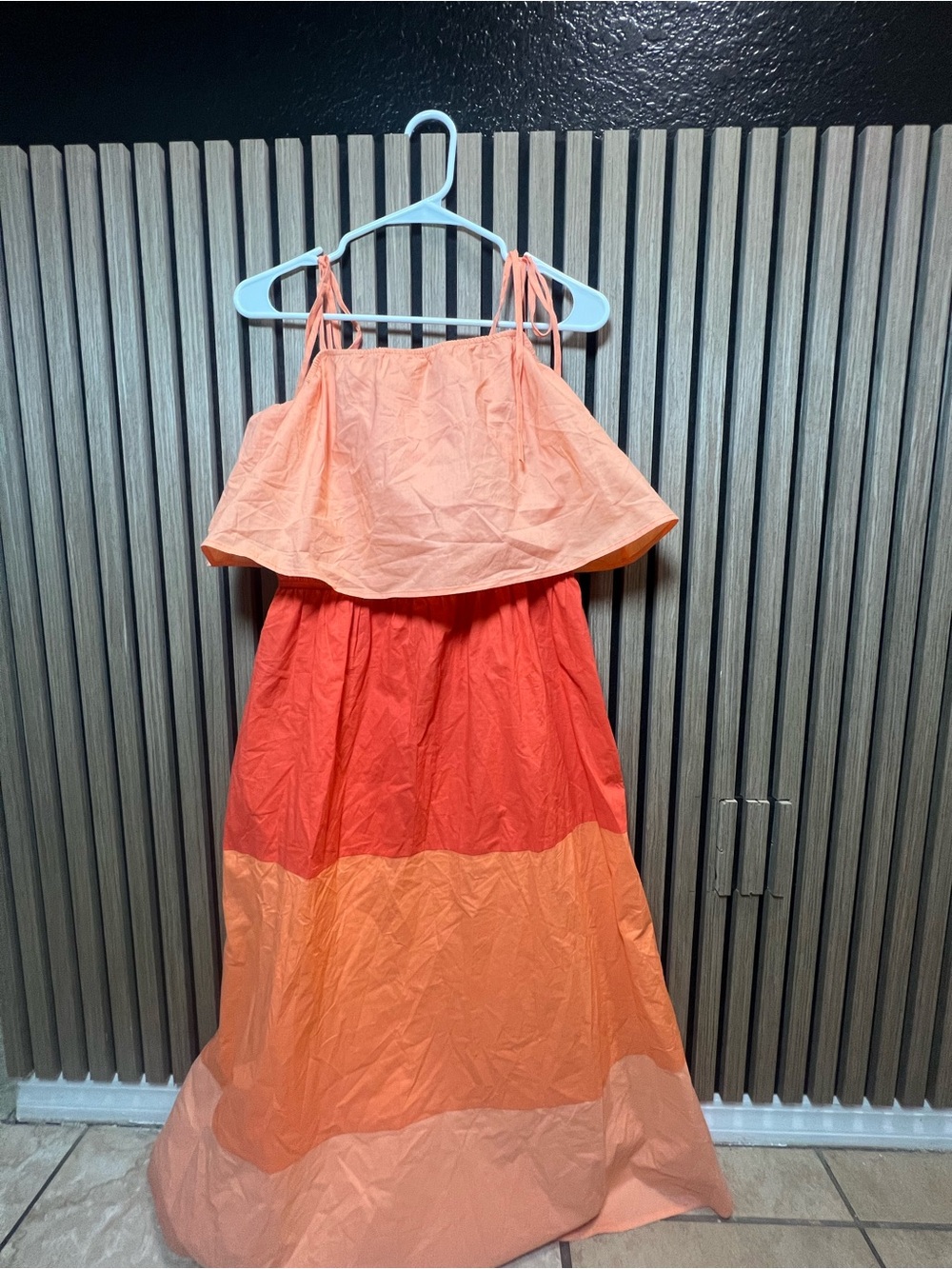Sugarlips Peach and Coral Tiered Midi Dress with Tie Straps